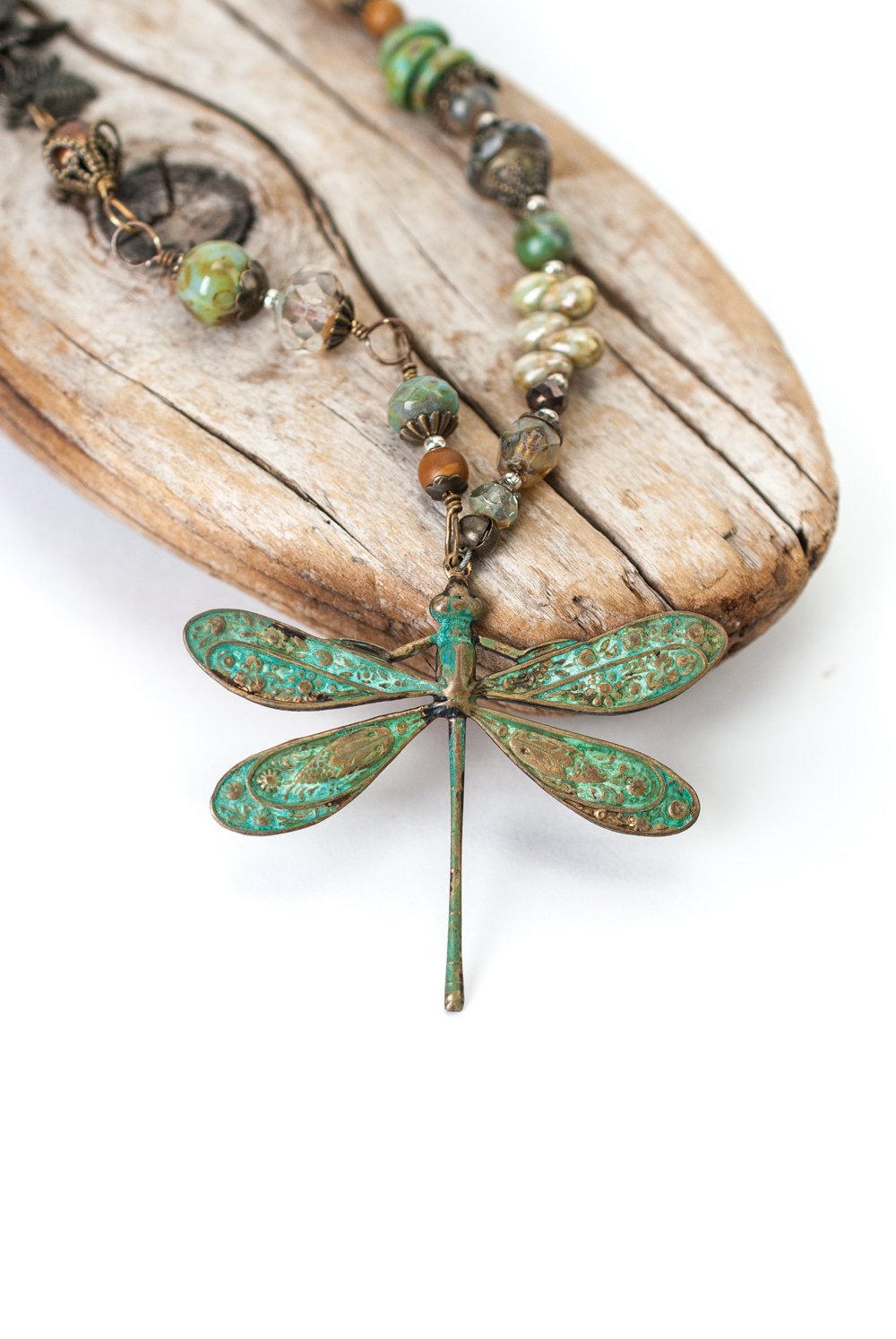 Anne Vaughan Copper Dragonfly Gemstone Necklace