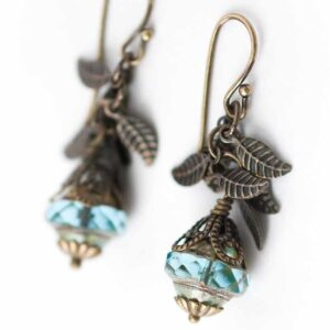 Anne Vaughan Czech Glass & Leaf Dangle Earrings