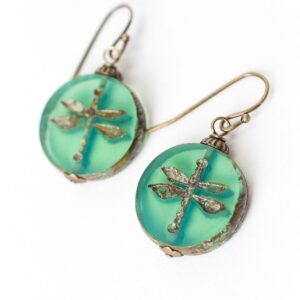 Anne Vaughan Rustic Czech Glass Dragonfly Earrings