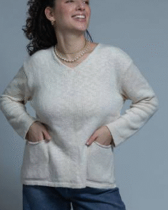 Cotton V-neck Sweater with Pockets